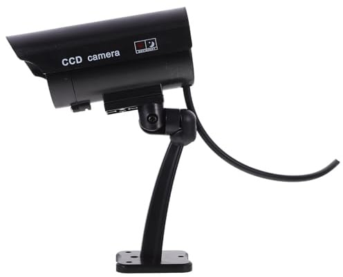 Überwachungskamera Attrappe Outdoor Indoor mit LED und Halterung | Abs Gehäuse, Solar oder 2 Aaa Stromversorgung, Schwarz, Realistische Domform, für Laden, Büro und Garage