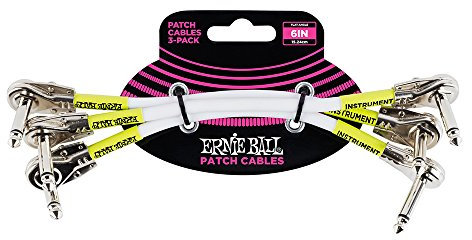 Ernie Ball - Cable de conexión para pedales, acodado/plano, 15,2 cm, 3 unidades, color blanco
