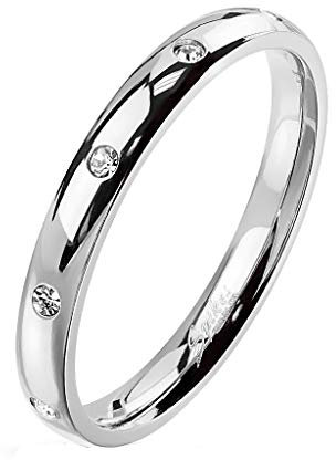 Paula & Fritz® Damen-Ring glänzend 3mm Zirkonia Silber Gelb-Gold Rosé-Gold Bunt Freundschafts-Ring Partner-Ring Edelstahl 316L R-M6822S_100