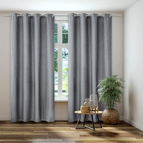 Kutti Vorhang Gardine Thermo Ösenschal Dimout grau Blickdicht Verdunkelung Breite 140 cm x Höhe 245 cm (1 Stück)