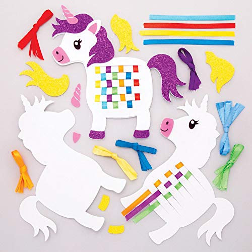 Baker Ross Flecht-Bastelsets „Einhorn in Regenbogenfarben“ (6 Stück) – Bänder und Schablonen für Kinder zum Gestalten