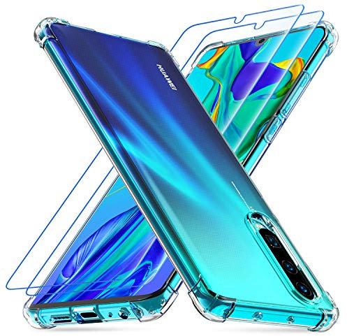 Losvick Hülle Kompatibel mit P30, 2X Panzerglas Schutzfolie, Klar Anti-Gelb Handyhülle Slim Silikon TPU Cover Shock Absorption Bumper Kratzfest Schutzhülle Kompatibel mit P30 - Transparent