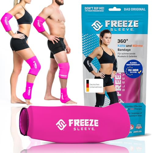 FREEZE SLEEVE Kühlbandage mit Wärmefunktion. Wiederverwendbar und hält von selbst mit 360° Wirkung Kühlpack für Knie Ellbogen Gelenke hilft bei Tennisarm Knieschmerzen (Pink - XL)