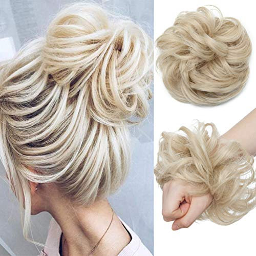 Hair Extensions Haarverlängerung Haarteil Haargummi Hochsteckfrisuren Voluminös Unordentlicher Dutt Gewellt Wavy wie Echthaar Aschblonde Mischung Bleichblond