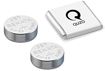 Bundle of 2 x Renata 357 Watch Battery 1.55v SR44W + Quzo Belgian Chocolate - Official Renata Watch Batteries