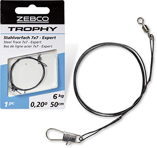 Zebco Qualitäts Trophy Stahlvorfach 7x7 Expert sicheres Vorfach Material Angel-Zubehör mit Angelhaken Hecht Angeln, 6-15 kg