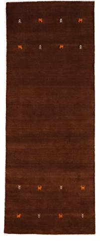 carpetfine Wollteppich Gabbeh Uni Läufer Braun 75x200 cm | Moderner Teppich für Wohn- und Schlafzimmer