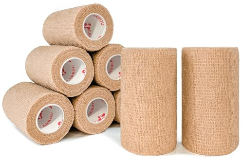 [8 Pack 4 x 5 Yards] Beige-Self Adhesive Cohesive Bandage Wrap, Self Adherant Non-Woven Wrap Rolls, Atheletic Tape for Wrist, Ankle, Hand, Leg, Premium-Grade Medical Stretch Wrap