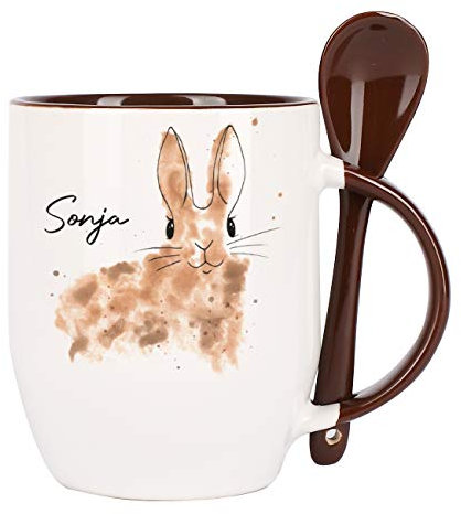 Herz & Heim® Ostergeschenk Löffel-Tasse mit Wunschname Osterhase Watercolour