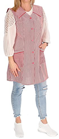 7/8 Kasack Baumwolle gestreift Schürze kurz ohne Arm Kochschürze Kittelschürze, Farbe:rot, Größe:36