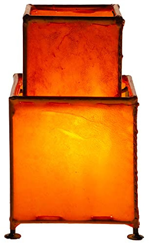 Lámpara de pie oriental Afson naranja, 25 cm, lámpara de piel, lámpara de henna, lámpara de pie marroquí pequeña, de metal, pantalla de piel, decoración oriental de Marruecos, color naranja