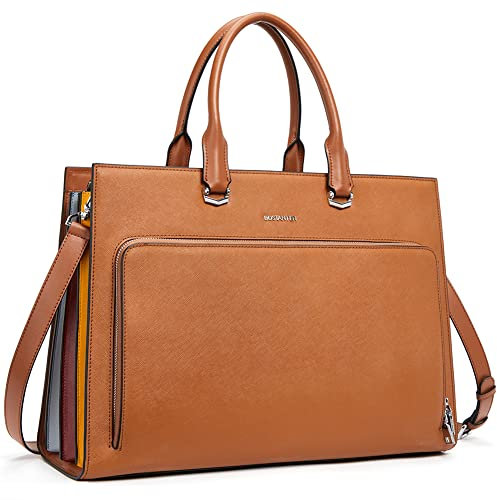 BOSTANTEN Leder Laptop Aktentasche für Damen 15.6 Zoll Laptoptasche Schultertasche Businesstasche Frauen Arbeitstasche Groß Umhängetasche Braun