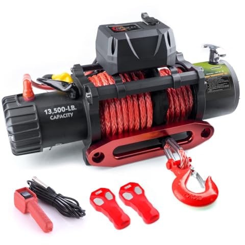 Rock-Hulk 13500 lb Waterproof Synthetic Rope Winch Load Capacity Electric Winch Kit,Winch with Wireless Handheld Remotes and Wired Handle