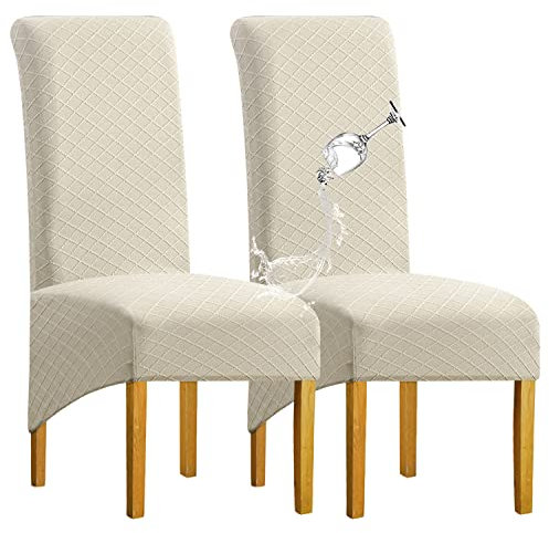 SHENGYIJING 1/2/4/6 PCS Diamond Lattice FStretch wasserdichte XL Stuhlhussen für Esszimmer, Spandex Large Dining Chair Husses High Back Jacquard Dining Chair Covers (Beige,Set of 2)