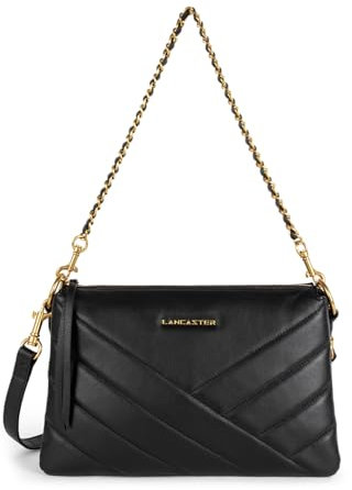 LANCASTER | Soft Matelassé - Pochette Cuir de Vachette Pleine Fleur Noir