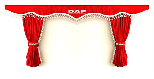 Perflex Komplettes Set Schlafzimmer-Vorhänge für LKW, mit weißen Pompons und Haken, mit DAF-Logo, Rot