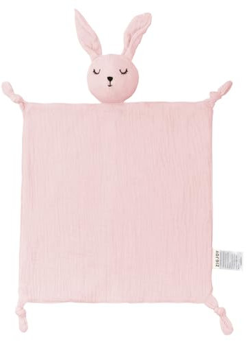 ZIGJOY Schmusetuch Schnuffeltuch mit Hase-Köpfchen Kuscheltuch Musselin Babydecke Komfort für Neugeborene Babys und Kleinkinder ab 0+ Monaten Geschenk zur Geburt für Junge und Mädchen rosa