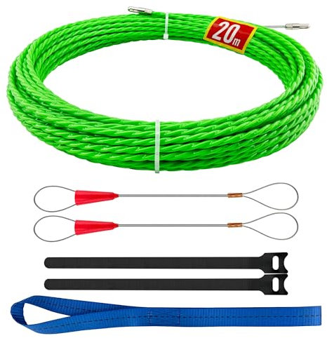 Guia Pasacables 20 m, 4,5 mm de diámetro, guía pasacables, guia electricista, con 2 muelles guía, muelle de tracción, ayuda para tirar cables