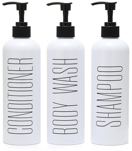 HOMCDALY Shampoo and Conditioner Dispenser, 16oz 3-Pack Refillable Shampoo and Conditioner Bottles, Empty Shampoo Bottles, Shampoo Conditioner Body Wash Dispenser, Bathroom Shampoo Dispenser Set(white