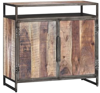 Woodkings Kommode York | Flurkommode Holz 90x85x42 cm | kleines Sideboard Industrial Landhaus Stil I Holzkommode für Flur Wohnzimmer Esszimmer | Stauraum mit offener Ablage und Metallrahmen