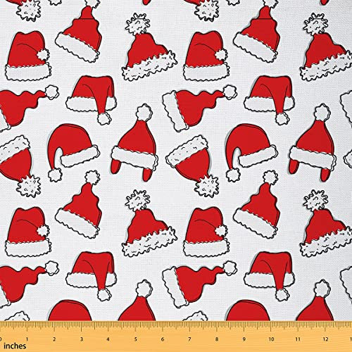 Frohe Weihnachten Stoff Meterware Weihnachtsmützen Polsterstoff Weihnachtsthema Dekostoff Quilting Stoff Meterware Weihnachten Polster und Wohnakzente Kinder DIY Rot 92 x 150 (HxB)