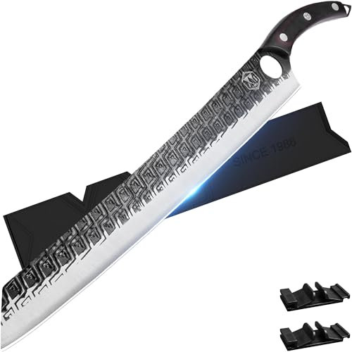XYJ Couteau de Chef Japonais avec Protecteur de Couteau, Aiguisoir, Couteaux de Carving Brisket, Couteaux de Cuisine de Boucher de Camping, Courbe Plein Tang (14.5 Inch)