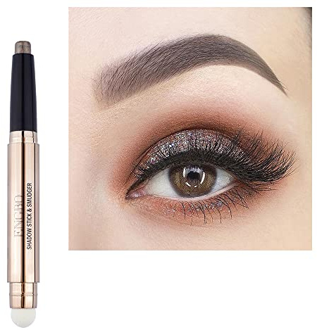 Ofanyia Eyeshadow Sticks, 2 in 1 Cream Shimmer Eye Shadow Pencil Crayon, Waterproof Long Lasting Eye Shadow Highlighter Stick, Double End Eyeshadow Pen with Sponge Brush