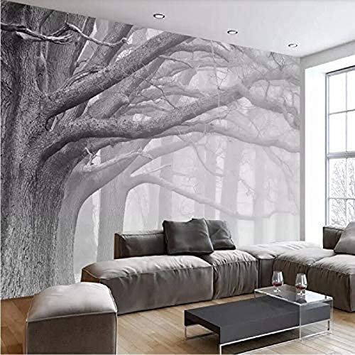 Papier Peint Panoramique Arbre Noir Et Blanc Papier Peint 3D Personnalisés Intissé Décoration Murale 300x210cm