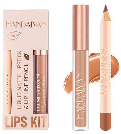2pcs Matte Lipliner und Lippenstift Make-up-Set, Samt Flüssigkeit Lippenstift Matte Lip Gloss Set wasserdicht lang anhaltend, Sexy Red Lipstick für Frauen Tägliches Lippen Make-up Lip Stain-Set (02)