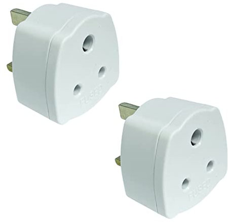 Invero Pack of 2 - India to UK Travel Holiday Visitor Adapter Plug - Round 3-Pin Plug to UK Socket Converter Adaptor with 5A Fuse - White