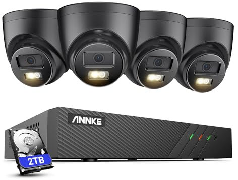 ANNKE 3K PoE CCTV Camera System Outdoor, 4x Wired Security IP with Spotlights (Black) Human/Vehicle Detection Color Night Vision 8CH NVR 2TB Hard Drive for 24/7 Audio Recording