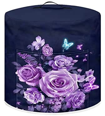 SCRAWLGOD Purple Rose Pressure Cooker Dust Cover,Air Fryer Cover 6 qt,Appliance Covers,Rice Cooker Appliance Cover with Pocket for Cooker and Accessories