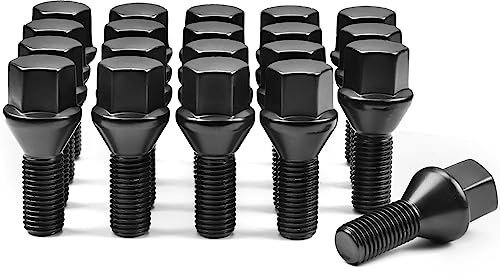 ZOFFI Viti per ruota nere M12 x 1,5 di ricambio per BMW Serie 1 (fino al 2010) 3 (fino al 2011) 5 (fino al 2009), 20 pezzi conici 60°, SW17, lunghezza gambo 24 mm