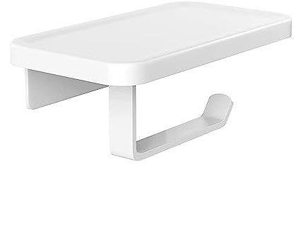 QNIIAED toilet roll holder wall mounted,2 in1 Metal Aluminum Toilet Paper racks Holder Screw in Loo Roll Holder Toilet Tissue Holder Storage For Bathroom accessorie(White)