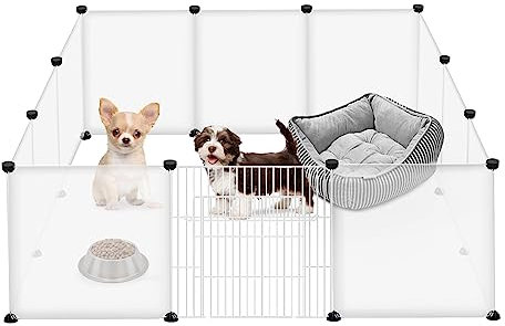 JOIEYOU Freilaufgehege, Kleintiergehege aus Metallgitter für Kaninchen, Welpen, Kätzchen, Hamster, Meerschweinchen, Nagetiere – Transparent, 145 x 75 x 48 cm