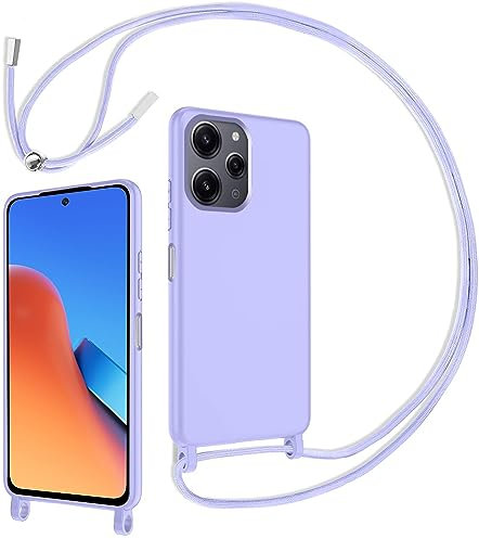 Loyhee Handykette Hülle für Xiaomi Redmi 12 mit Band, Liquid Silikon Handyhülle mit Kordel zum Umhängen Handy Schutzhülle Stoßfeste, Case mit Schnur Lila