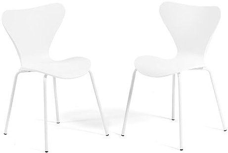 RATTATAN Nina - Stühle aus Fiberglas in Holzoptik mit Metallbeinen (Weiß, 2)