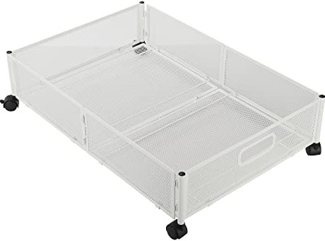 JUOPZKENN Under Bed Storage with Wheels, Under Bed Storage with Wheels and Clear Cover Rolling Under bed Storage Containers, Metal Under Bed Shoe Organizers for Clothes Dolls(White)(#4)
