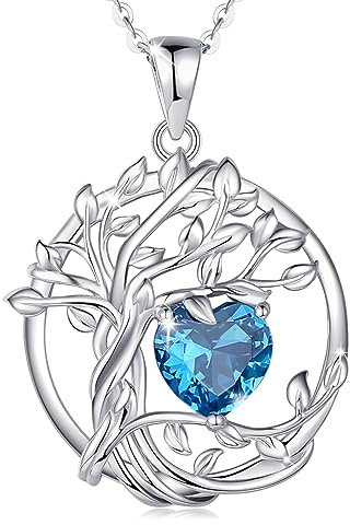 FANCIME Lebensbaum Topas Kette für Damen 925 Sterling Silber Baum des Lebens Topas Anhänger Halskette Schmuck Geschenke für Frauen Mädchen, Kettenlänge: 40+5 cm
