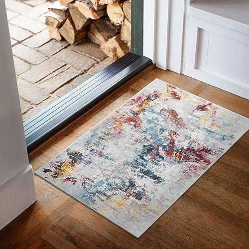 Taleta GRAFFIT Washable Rugs Small Non Slip Colorful Modern Door Mat Abstract Area Rug Doormat Indoor Soft Short Pile Entry Floor Carpet for Entrance Hallway (Multi, 50x80cm)