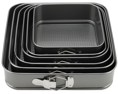 MOUYAT Lot de 6 moules à gâteau carrés à charnière avec fond amovible, moule à gâteau en métal anti-adhésif pour gâteaux et cheesecake, 18/20/22/24/26/28 cm
