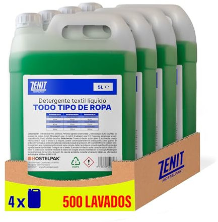 Hostelpak | 4 x 5L - Detergente líquido Todo Tipo de Ropa, Lavandería profesional, Detergente ropa clásico, Detergente para el lavado de ropa