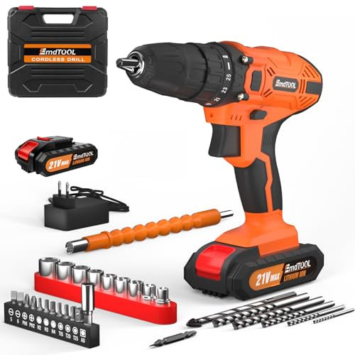 21V Akkuschrauber Set, Orange Akku bohrschrauber mit Akkus 1,5Ah und Ladegerät, 25+1 Drehmomentstufen, 45Nm Max schlagbohrschrauber, 2-Gang & LED, 26PCS Zubehöre Set für Haus und Garten DIY Projekt