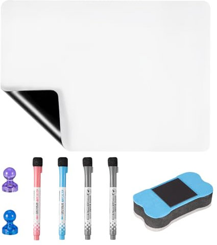 Carehabi A3 Whiteboard Folie Magnetisch, Whiteboard Abwischbar Magnetisch Kühlschrank mit 4 Markern 1 Radiergummi 2 Magneten für Küche, Büro, Schule