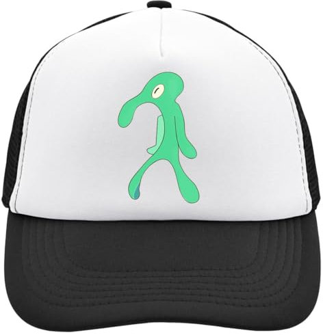 Squid Character Mesh Back Trucker Cap Adjustable Snapback Hat Casu White, Schwarz , Einheitsgröße