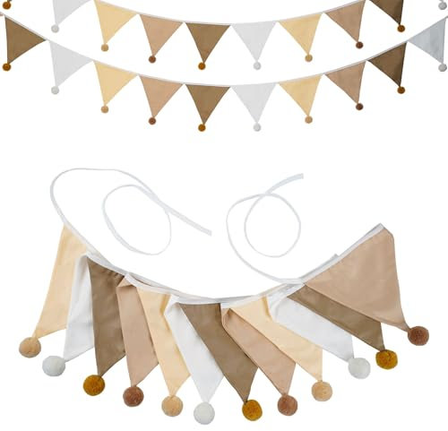 2 Stück Wimpelkette Kinderzimmer, Wimpelkette Stoff mit Puschel,Wimpelkette Baby Mädchen Jungen,2.2m Stoff Wimpelkette ausBaby Milestone Decke