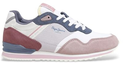 Pepe Jeans Sneaker aus Leder London Print, Mehrfarbig, Grau (Dusty Pink), 41 EU