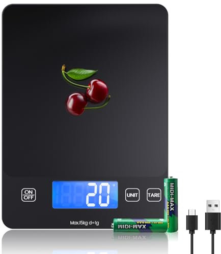 Digitale Küchenwaage, Elektronik Küchenwaage, 15 kg Hochpräzise 1g/0.1oz Lebensmittelwaage, Professionell mit harter Funktion, Batterien enthalten/food treppe