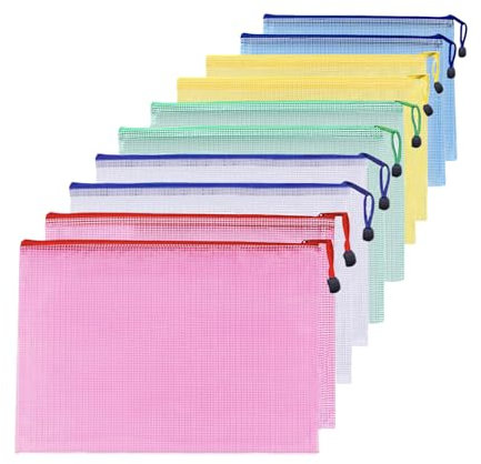 A5 10Pcs File Folder Plastic Wallets Zip Lock Bags Document Wallet File Zipper Bags for Office Home School Supplies
