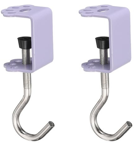 sourcing map 2pcs Desk Hook Clamp 0.2-1.4 Clamping Range Cat Claw Shape Bag Hook for Backpack Table Purse Clothes Portable Desk Mount Bag Holder Hook Clamp, Purple